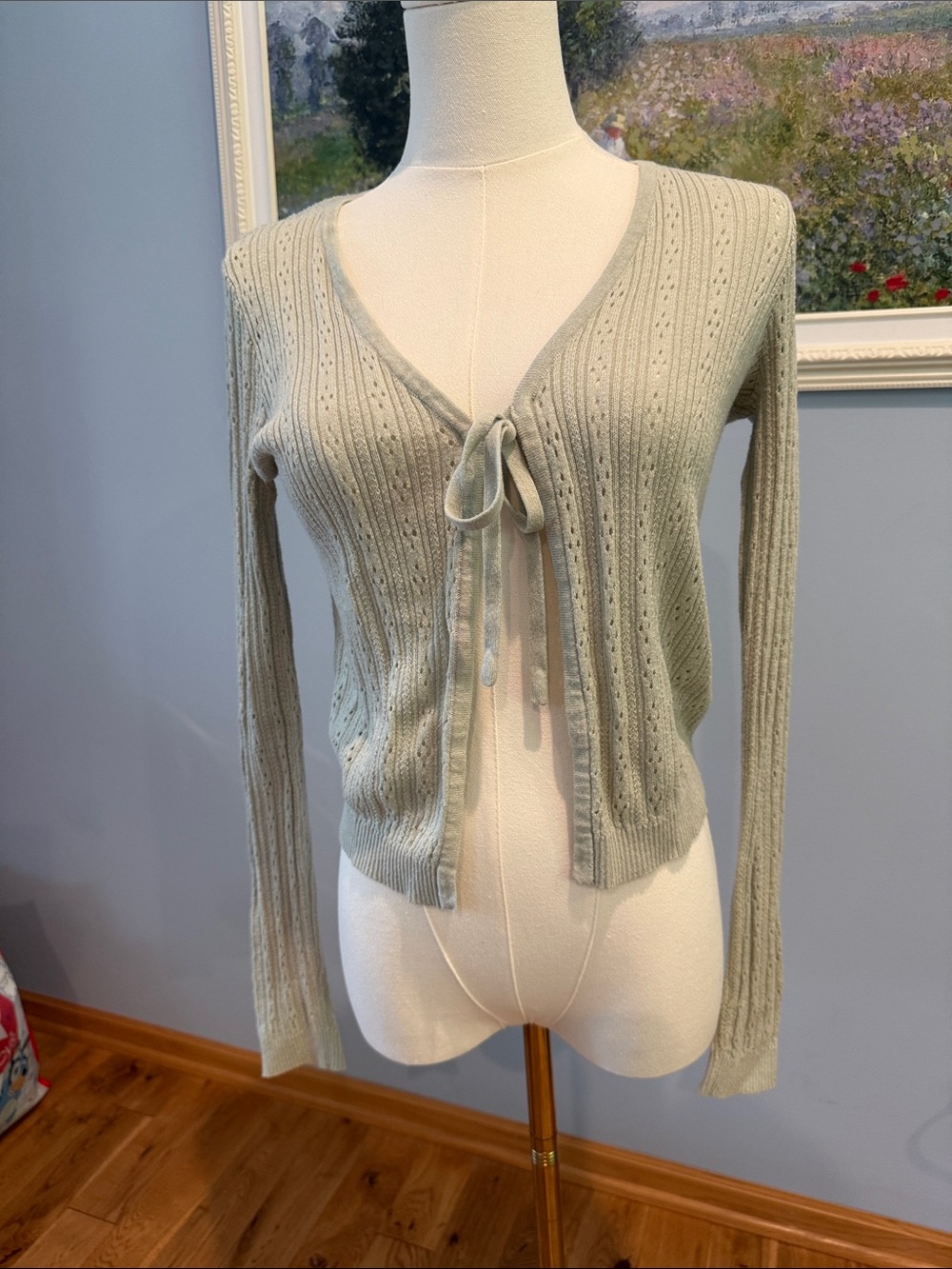 Brandy Melville Light Sage Tie-Front Cardigan